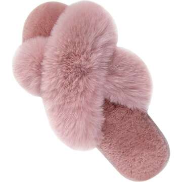 Women's Cozy Fuzzy Cross Band Slippers - Plush & Warm for Winter