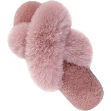 Fuzzy Women's Cross Band Slippers - Cozy & Warm