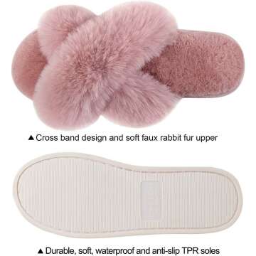 Fuzzy Women's Cross Band Slippers - Cozy & Warm