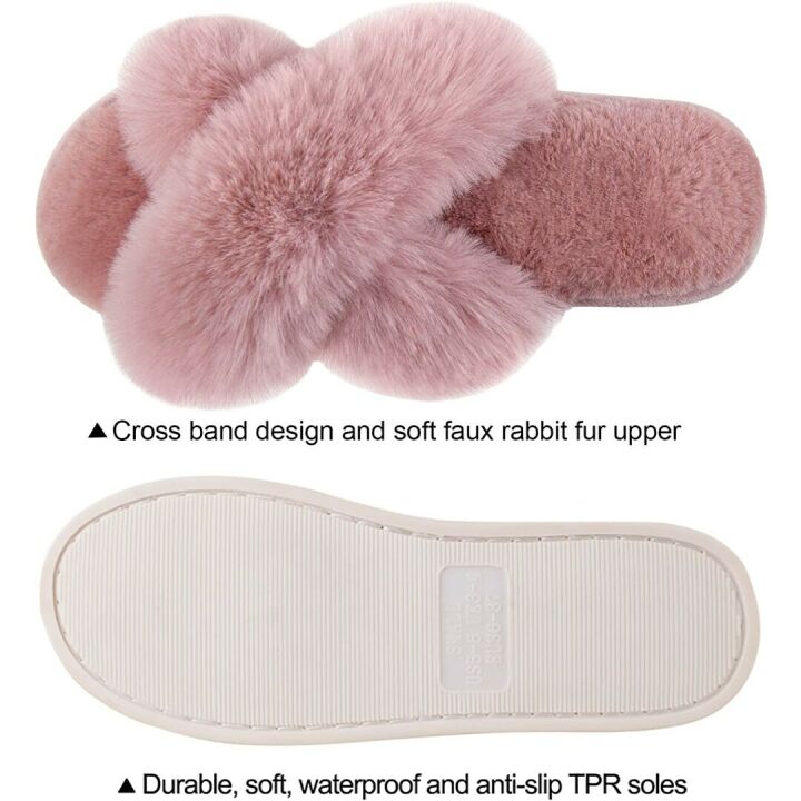 Fuzzy Women's Cross Band Slippers - Cozy & Warm