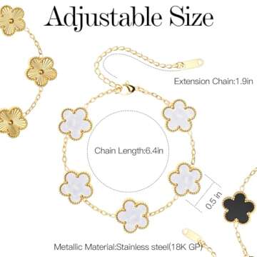 AICase 18K Gold Plated Clover Bracelet Dupes Gold/White/Black Bracelet Set for Women Flower Leaf Lucky Clover Bracelets Trendy Jewelry Birthday Gifts for Women/Mon/Friends