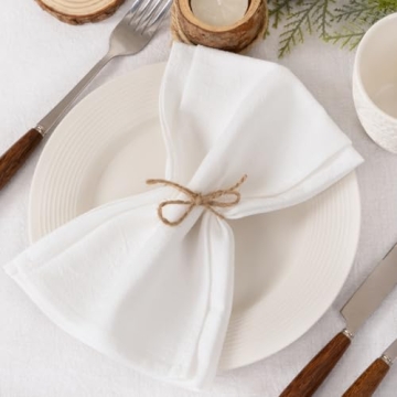 Socomi Linen Napkins White Easter Spring Cloth Napkins Bulk Washable Cotton Napkins Set of 4 17"x17" for Wedding Party Bridal Baby Shower Birthday Table Decorations