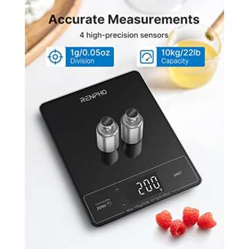 RENPHO Food Scale with Touchless Tare Design, Digital Kitchen Scale for Food Ounces and Grams, Food Weight Scale for Weight Loss, Baking, Cooking, Precise Graduation, Black, Non-Bluetooth