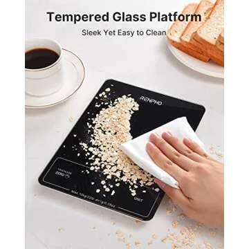RENPHO Food Scale with Touchless Tare Design, Digital Kitchen Scale for Food Ounces and Grams, Food Weight Scale for Weight Loss, Baking, Cooking, Precise Graduation, Black, Non-Bluetooth