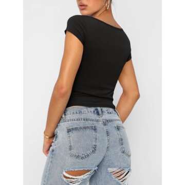 Stylish REORIA Women's Boatneck Cap Sleeve Crop Top