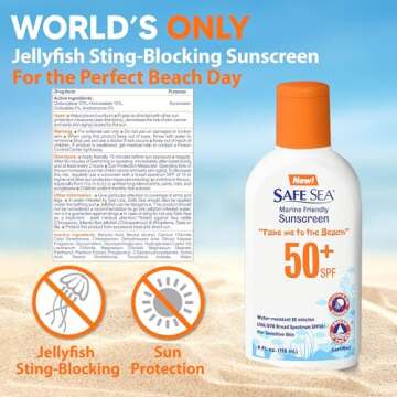 Safe Sea Jellyfish Sting-Blocking Sunscreen, SPF 50+ Lotion 4oz, Waterproof, Biodegradable, Coral Re...
