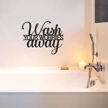Vivegate Wash Your Worries Away Sign Metal Wall Decor - 14"X11" Black Modern Beautiful Wash Your Wor...