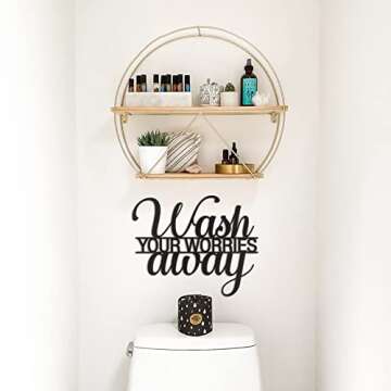 Vivegate Wash Your Worries Away Sign Metal Wall Decor - 14"X11" Black Modern Beautiful Wash Your Worries Away Farmhouse Metal Wall Signs for Hanging Any Bathroom Wall Plaques Decor