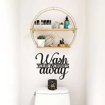 Vivegate Wash Your Worries Away Sign Metal Wall Decor - 14"X11" Black Modern Beautiful Wash Your Worries Away Farmhouse Metal Wall Signs for Hanging Any Bathroom Wall Plaques Decor