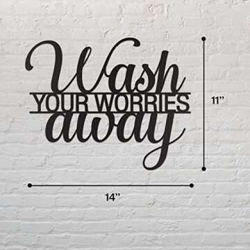 Vivegate Wash Your Worries Away Sign Metal Wall Decor - 14"X11" Black Modern Beautiful Wash Your Worries Away Farmhouse Metal Wall Signs for Hanging Any Bathroom Wall Plaques Decor
