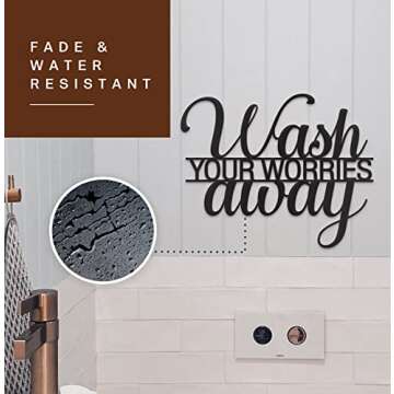 Vivegate Wash Your Worries Away Sign Metal Wall Decor - 14"X11" Black Modern Beautiful Wash Your Worries Away Farmhouse Metal Wall Signs for Hanging Any Bathroom Wall Plaques Decor