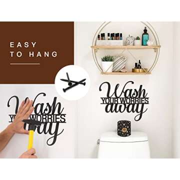 Vivegate Wash Your Worries Away Sign Metal Wall Decor - 14"X11" Black Modern Beautiful Wash Your Worries Away Farmhouse Metal Wall Signs for Hanging Any Bathroom Wall Plaques Decor