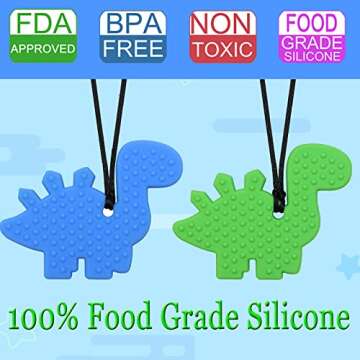 Chew Necklaces for Sensory Kids, Silicone Dinosaur Chewy Necklace for Boys with Autism, ADHD, SPD, C...
