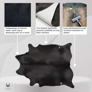Genuine Cowhide Rug - Rustic 6x7 ft Leather Cow Carpet