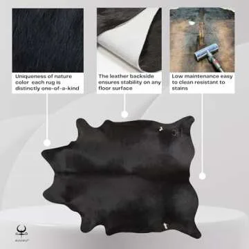 Genuine Cowhide Rug - Rustic 6x7 ft Leather Cow Carpet