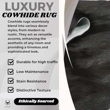 Genuine Cowhide Rug - Rustic 6x7 ft Leather Cow Carpet