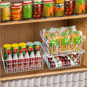 SANNO Wire Metal Baskets Freezer Baskets Farmhouse Organizer Storage Bins Large Organizer Bins for Shelf Storage, Office, Bathroom, Pantry Organization Storage Bins Rack with Handles-Set of 6