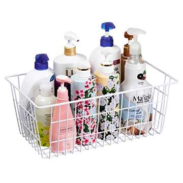 SANNO Wire Metal Baskets Freezer Baskets Farmhouse Organizer Storage Bins Large Organizer Bins for Shelf Storage, Office, Bathroom, Pantry Organization Storage Bins Rack with Handles-Set of 6