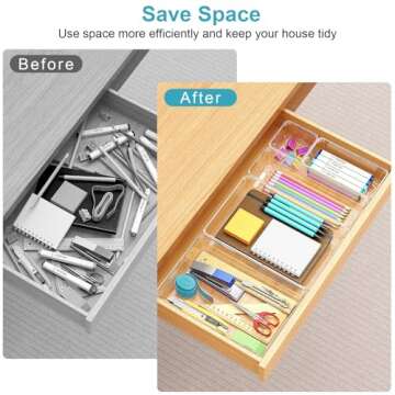 Drawer Organizers Set of 80, 4 Sizes Clear Plastic Drawer Organizers and Storage Bins for Kitchen, B...