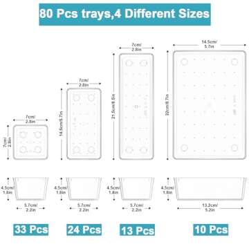 Drawer Organizers Set of 80, 4 Sizes Clear Plastic Drawer Organizers and Storage Bins for Kitchen, Bathroom, Office, Dresser Desk Drawer Organizer Tray for Jewelry, Makeup, Junk, Gadgets