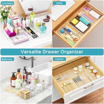 Drawer Organizers Set of 80, 4 Sizes Clear Plastic Drawer Organizers and Storage Bins for Kitchen, Bathroom, Office, Dresser Desk Drawer Organizer Tray for Jewelry, Makeup, Junk, Gadgets