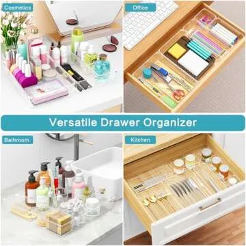 Drawer Organizers Set of 80, 4 Sizes Clear Plastic Drawer Organizers and Storage Bins for Kitchen, Bathroom, Office, Dresser Desk Drawer Organizer Tray for Jewelry, Makeup, Junk, Gadgets