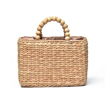 Ann & Bryan Designer Water hyacinth Handbags for Women Handmade Artisan Purse with Wooden Beaded Han...