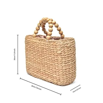 Ann & Bryan Designer Water hyacinth Handbags for Women Handmade Artisan Purse with Wooden Beaded Handles and Soft Lining, Cute Boho Beach and Travel Bag