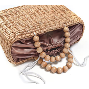 Ann & Bryan Designer Water hyacinth Handbags for Women Handmade Artisan Purse with Wooden Beaded Handles and Soft Lining, Cute Boho Beach and Travel Bag