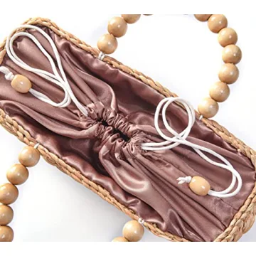 Ann & Bryan Designer Water hyacinth Handbags for Women Handmade Artisan Purse with Wooden Beaded Handles and Soft Lining, Cute Boho Beach and Travel Bag