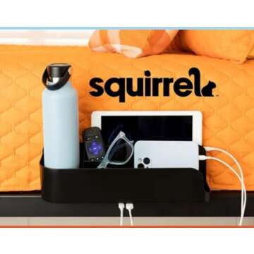Squirrel - Bedside Charging Caddy for Phones & Tablets - Dorm Room Storage Made with Recycled Plastic (Black)