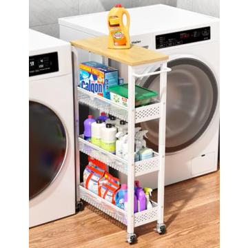 OKZEST Utility Slim Storage Cart - 4 Tier Mobile Kitchen Laundry Organizer