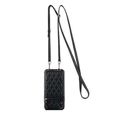 LAMEEKU Wallet Case Compatible with iPhone XR, Leather Wallet Case for iPhone XR Card Holder Case with Crossbody Lanyard Handbag Case for Women Absorbing Bumper Case for iPhone XR, 6.1''-Black