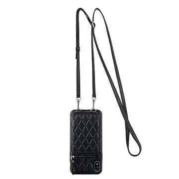 LAMEEKU Wallet Case Compatible with iPhone XR, Leather Wallet Case for iPhone XR Card Holder Case with Crossbody Lanyard Handbag Case for Women Absorbing Bumper Case for iPhone XR, 6.1''-Black