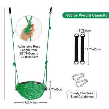 RedSwing Kids Swing seat with Adjustable Ropes, Hand-Knitting Child Swing Seat Great for Tree, Outdoor Indoor, Playground, Backyard, Green