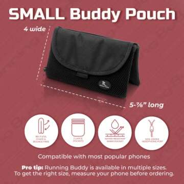 Running Buddy Magnetic Running Fanny Pack for Men & Women | Hiking, Cycling, and Jogging Waist Pack Holds Phone, Money, Key | Small - 5-7/8 in x 4 in | Water-Resistant, No Bounce, No Chafe - Black