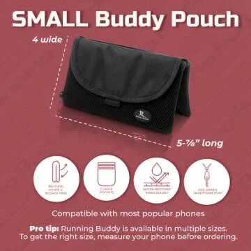Running Buddy Magnetic Running Fanny Pack for Men & Women | Hiking, Cycling, and Jogging Waist Pack Holds Phone, Money, Key | Small - 5-7/8 in x 4 in | Water-Resistant, No Bounce, No Chafe - Black