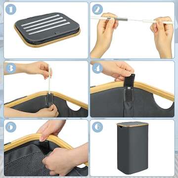 Bellzacasa Laundry Hamper with Lid, 110L Large Hampers for Laundry with Bamboo Handles and Removable Laundry Bag, Foldable Laundry Baskets with Lid for Bedroom Bathroom Tall Laundry Bin (Gray)