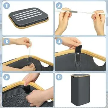 Bellzacasa Laundry Hamper with Lid, 110L Large Hampers for Laundry with Bamboo Handles and Removable Laundry Bag, Foldable Laundry Baskets with Lid for Bedroom Bathroom Tall Laundry Bin (Gray)