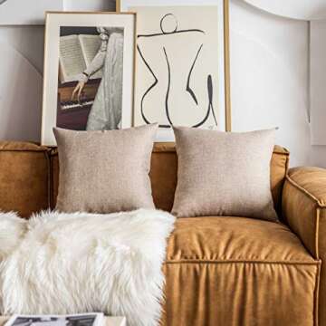 Demetex Beige Linen Pillow Covers for Couch & Bedroom
