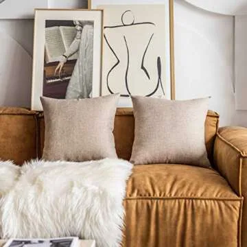 Demetex Beige Linen Pillow Covers for Couch & Bedroom