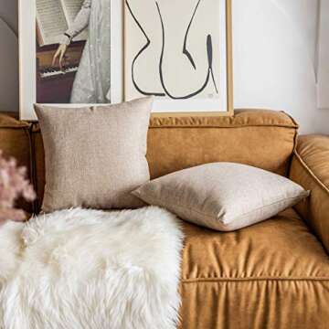 Demetex Beige Linen Pillow Covers for Couch & Bedroom