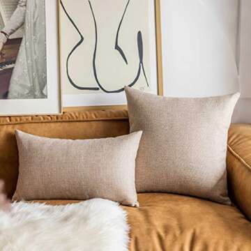 Demetex Beige Linen Pillow Covers for Couch & Bedroom