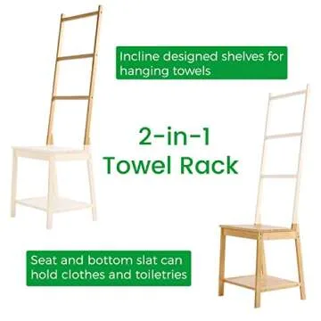 HYNAWIN Bamboo Bath Towel Rack, Multifunctional Bathroom Floor Shelf, Floor Storage Rack, Chair with Towel Rack, for Bathrooms and Bedrooms