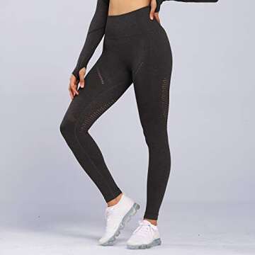 Aoxjox Women's High Waist Workout Sport Gym Arise Seamless Leggings Yoga Leggings Tights (Black Charcoal Marl, Medium)