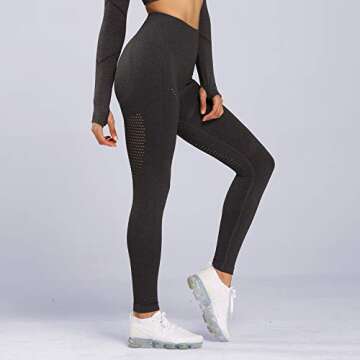 Aoxjox Women's High Waist Workout Sport Gym Arise Seamless Leggings Yoga Leggings Tights (Black Charcoal Marl, Medium)