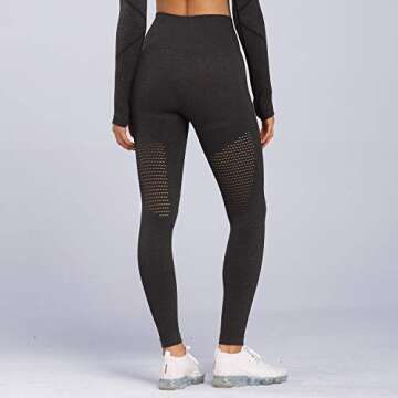 Aoxjox Women's High Waist Workout Sport Gym Arise Seamless Leggings Yoga Leggings Tights (Black Charcoal Marl, Medium)