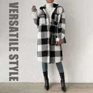 Grrtyu Women’s Chic Plaid Print Warm Plush Long Coat, Womens Fuzzy Fleece Jacket, Coats for Women Trendy (Pink,Medium)