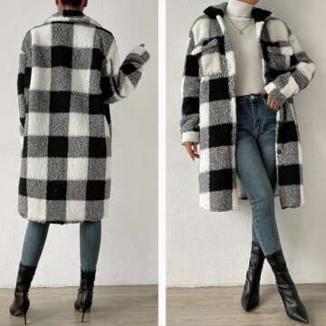 Grrtyu Women’s Chic Plaid Print Warm Plush Long Coat, Womens Fuzzy Fleece Jacket, Coats for Women Trendy (Pink,Medium)