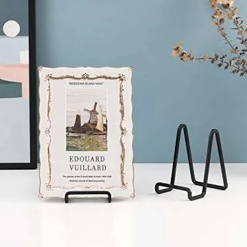 Plate Holder Easel Display Stand - 4.5 inch Metal Plate Stands for Display - Tabletop Picture Stand - Black Iron Easels for Display Pictures | Photo Frames | Book | Decorative Plates | Plaque - 1 Pack